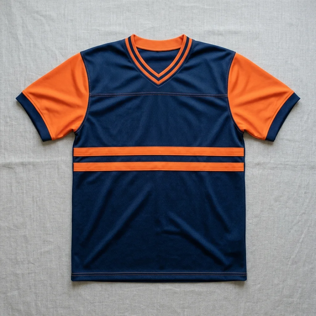 A short-sleeve cycling jersey laid flat, mesh body with contrast sleeves