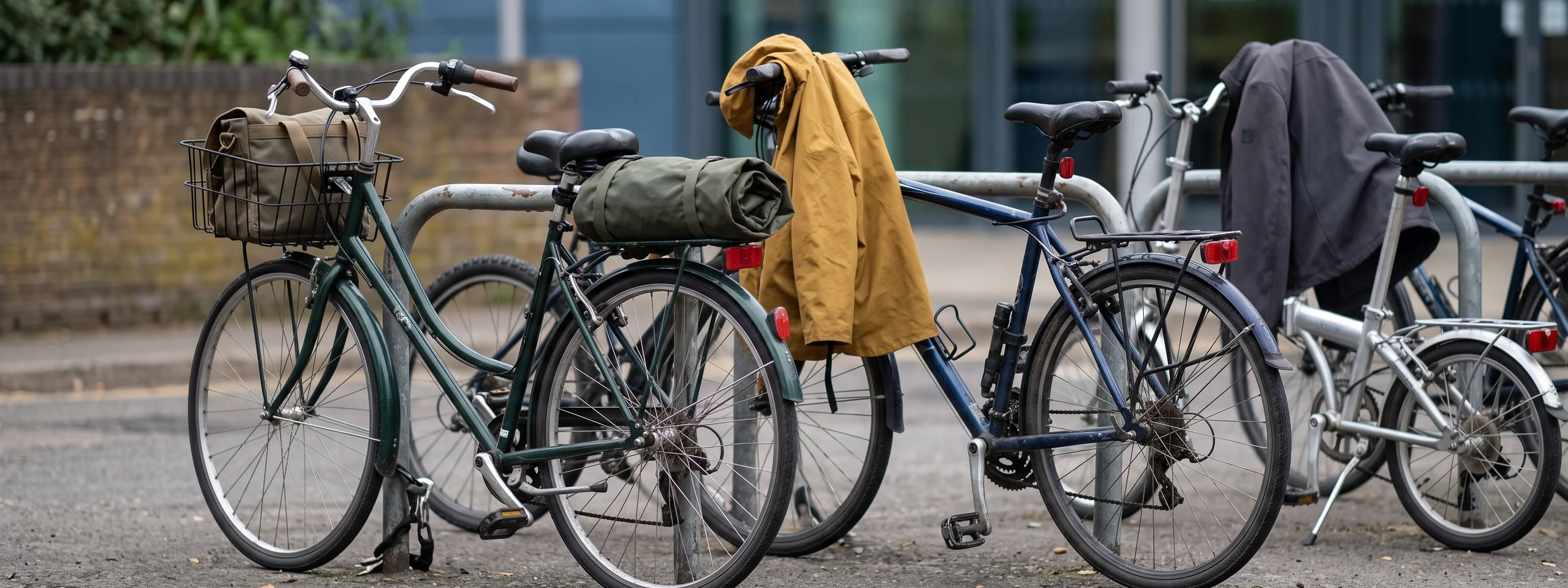 Commuter bicycles parked at the start of a working day
