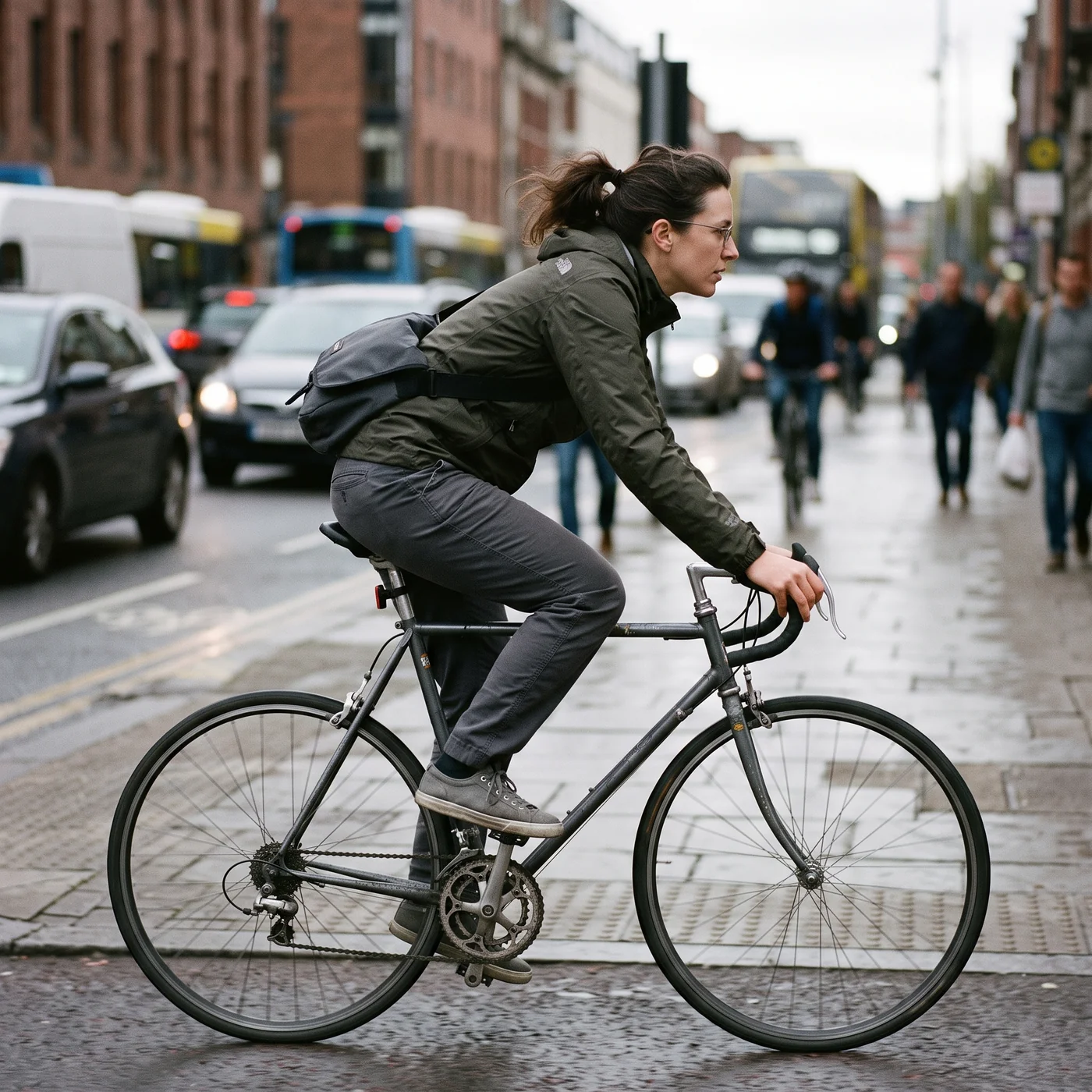 Riding posture: a forward-leaning rider, where the back lengthens and the front shortens