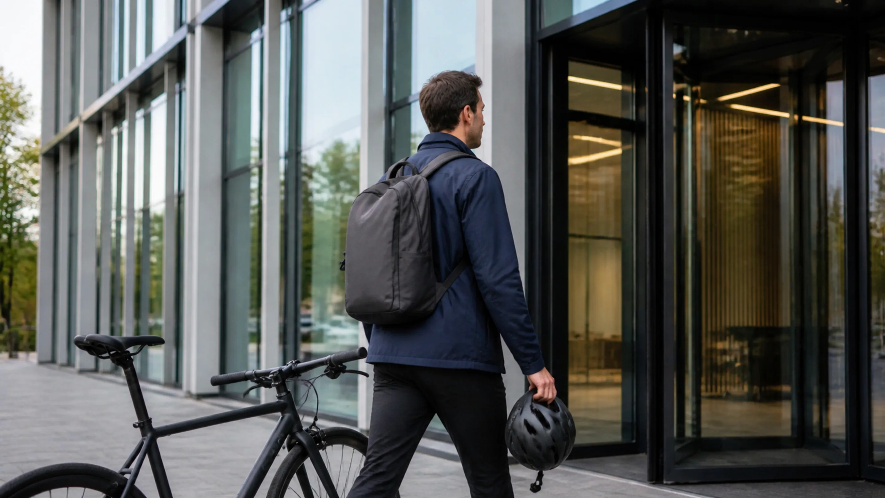 Walking posture: an upright commuter on foot in an outer layer, hem hanging level