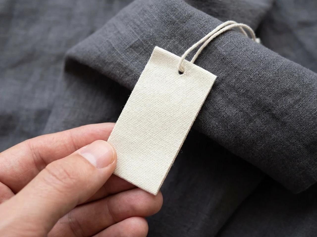 A clothing tag being checked against a fabric sample