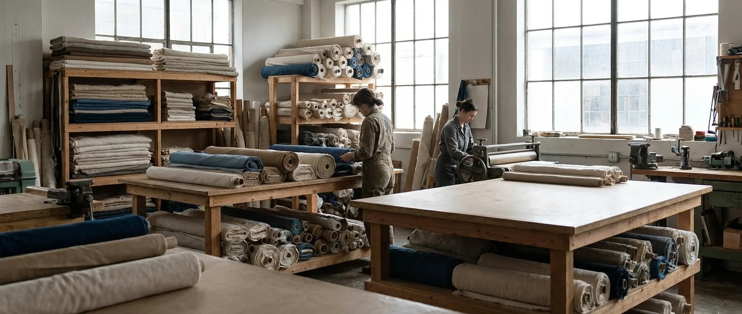 Stacked rolls of cycling apparel fabric