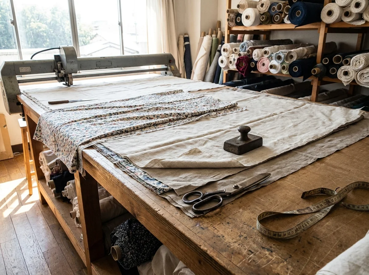 A workshop cutting table used for material selection