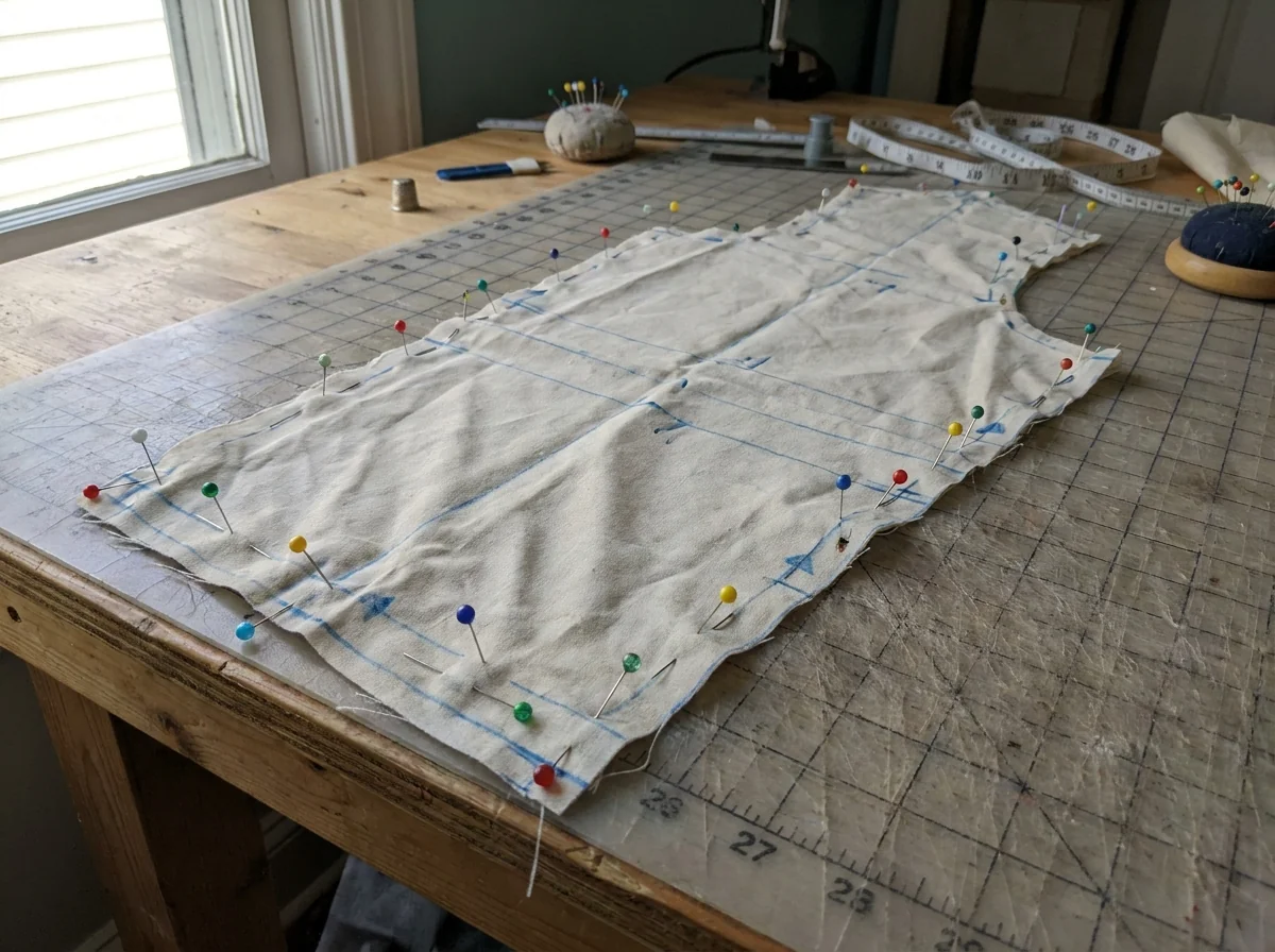 Sewing pins re-marking a pattern