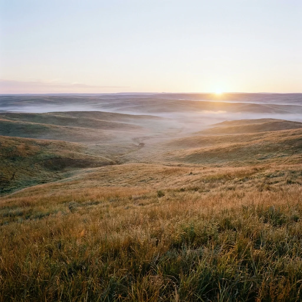First light over cold open grassland