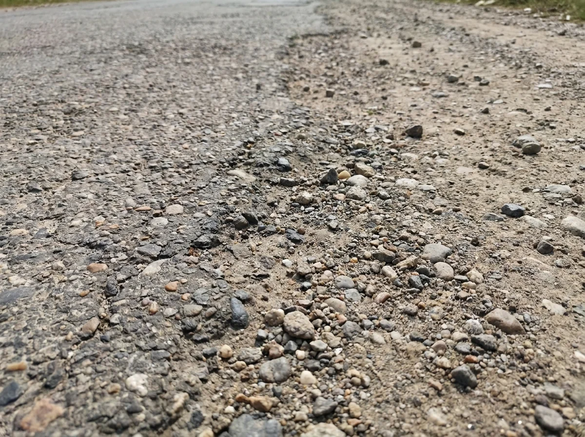 Close view of loose stone scattered across a compacted dirt surface