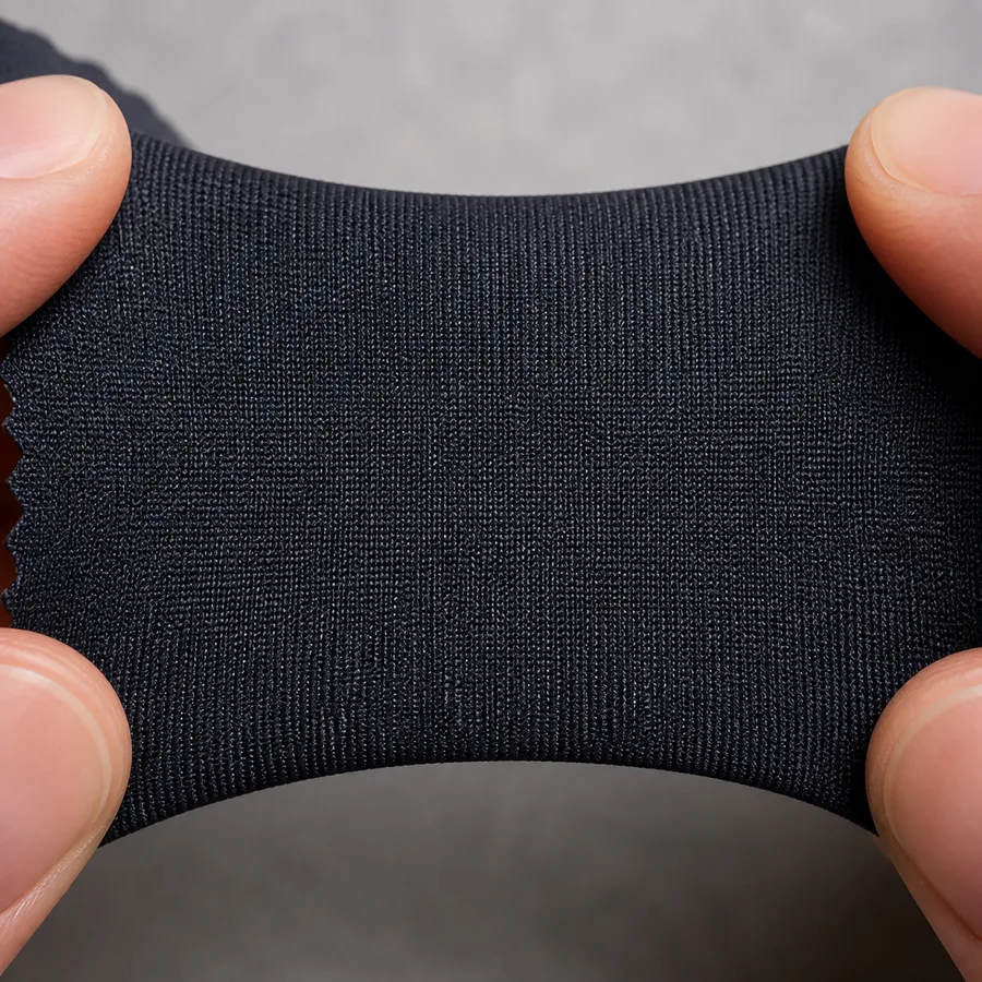 Close-up of a medium-weight nylon/spandex performance fabric structure