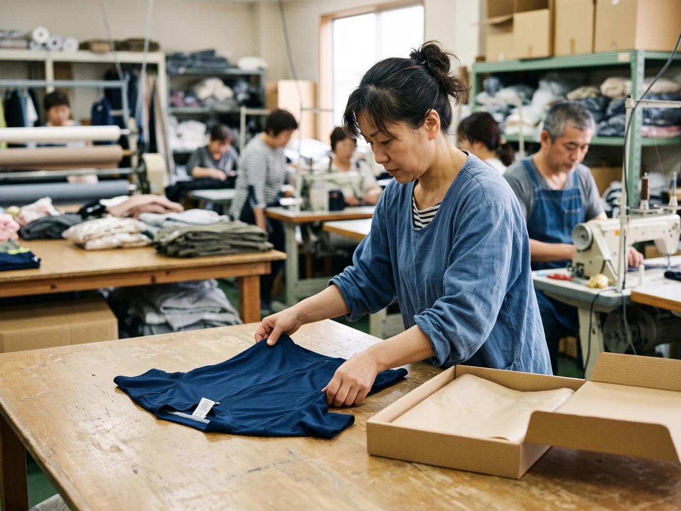 Private-label garment folded in branded packaging