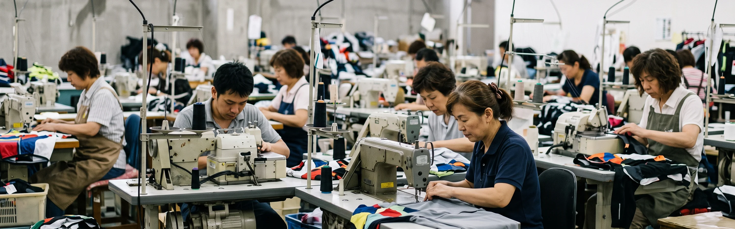 Garment factory production floor lined with machines