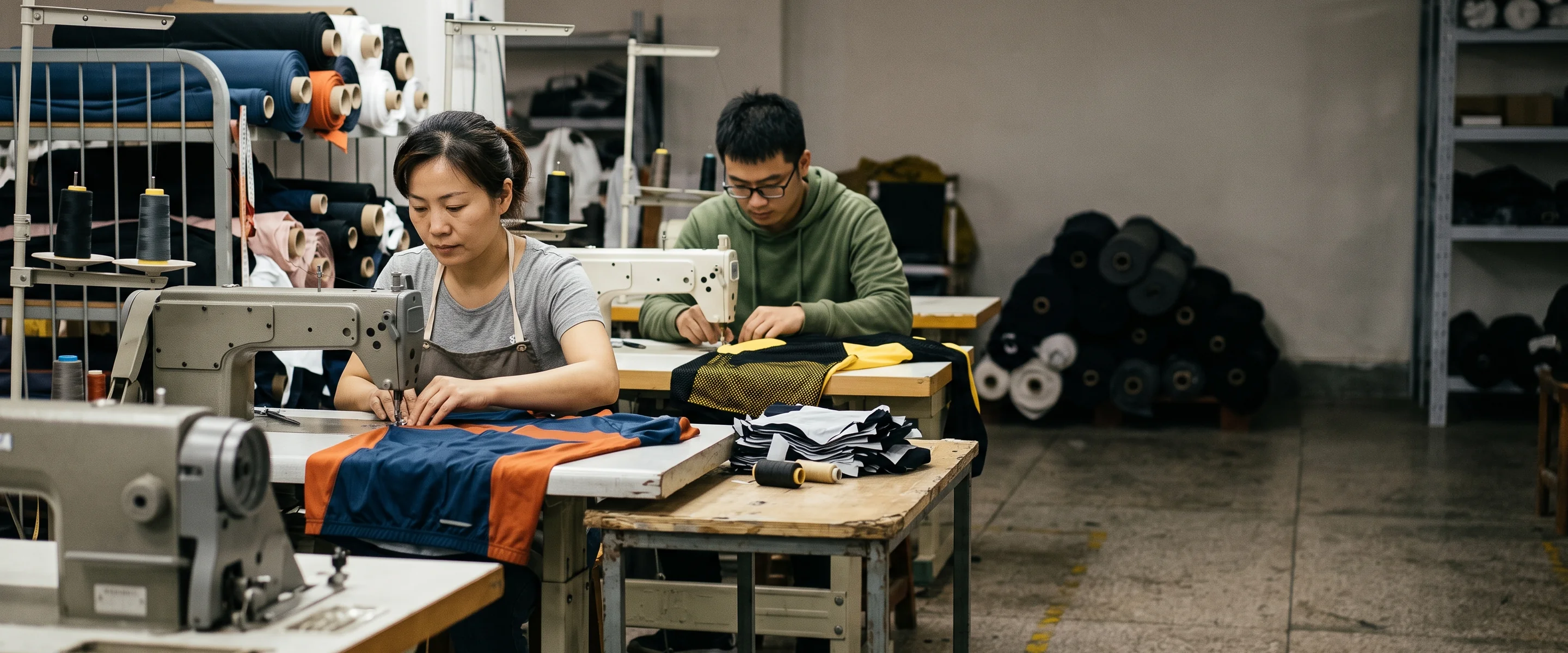 Cutting and sewing floor of a technical apparel factory