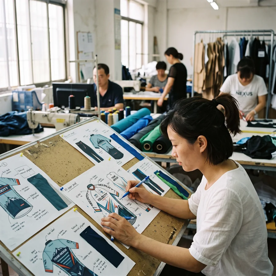 Designer sketching artwork proofs on a design board