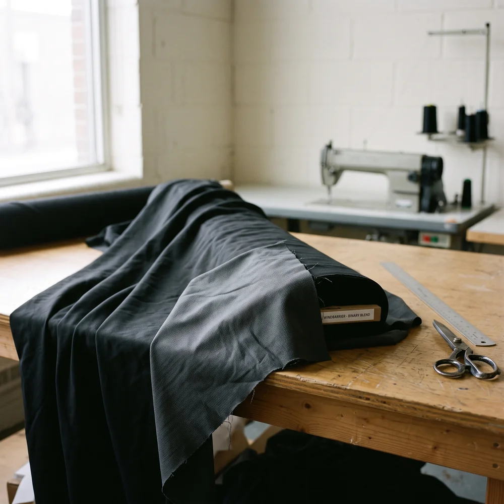 Draped nylon fabric with a wind-resistant finish