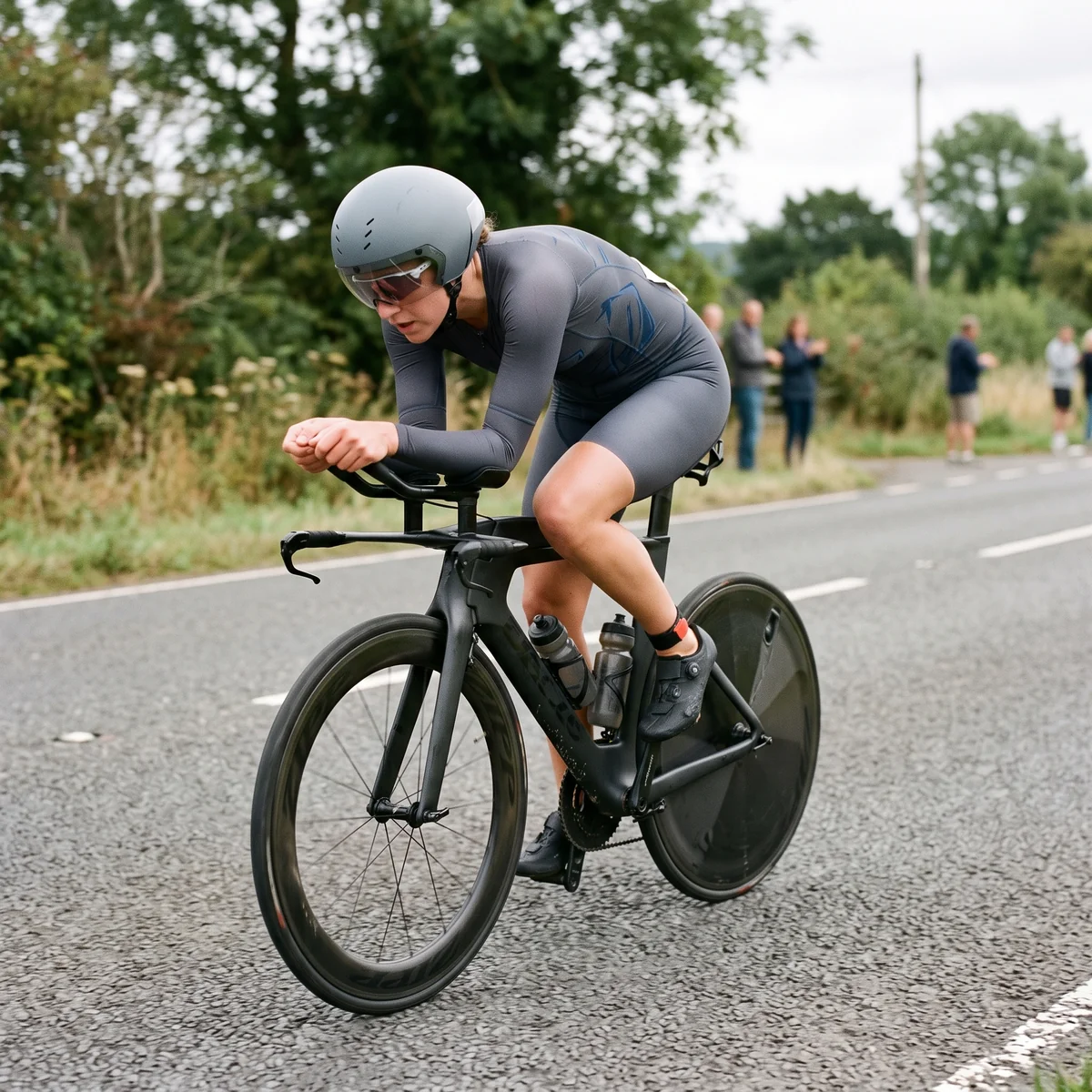 Rider in an aero position on a time-trial bike