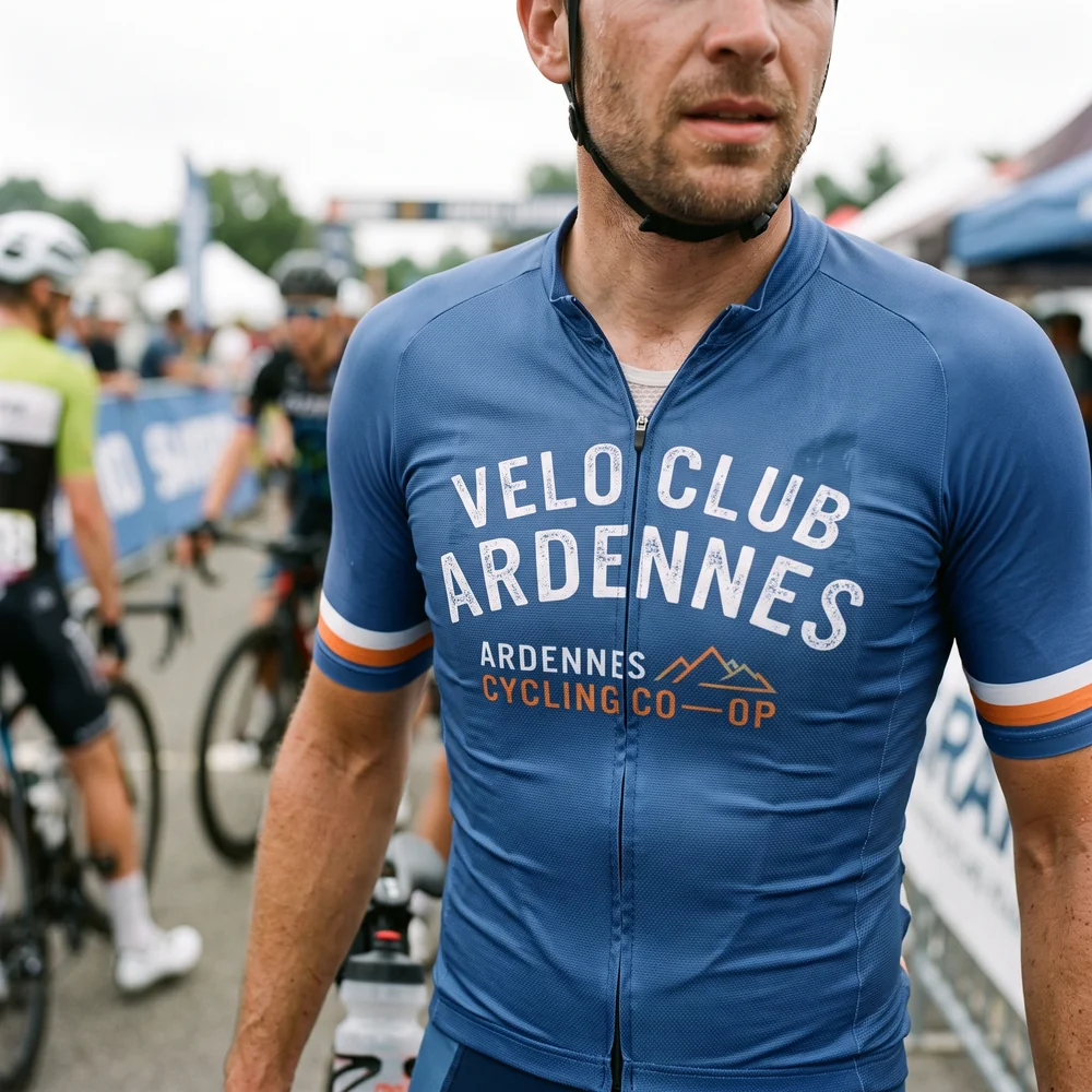 Chest graphics on a cycling jersey, front view