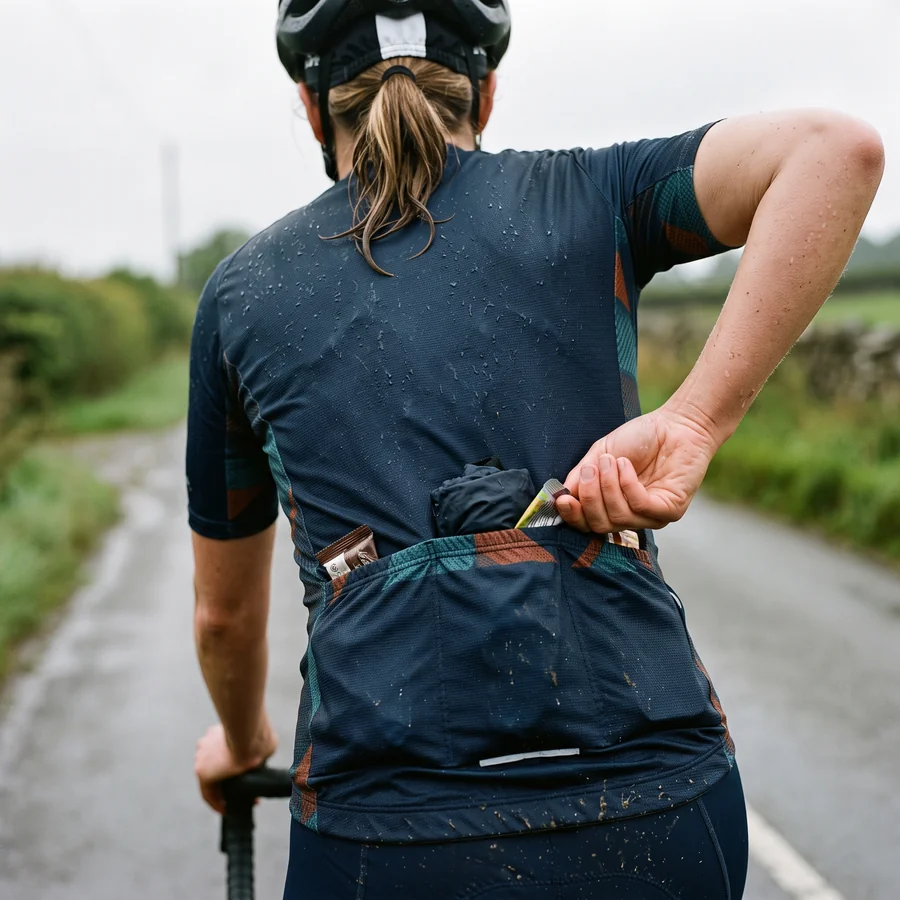 Rear pockets on a cycling jersey seen from behind