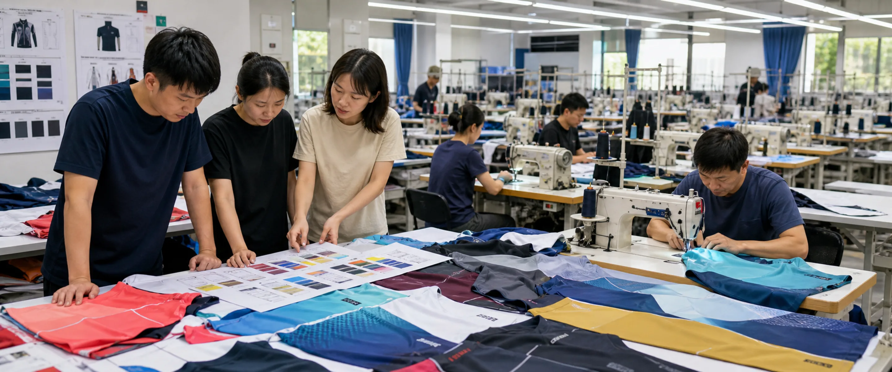 Sewing workshop where colorway and decoration setup decisions are made