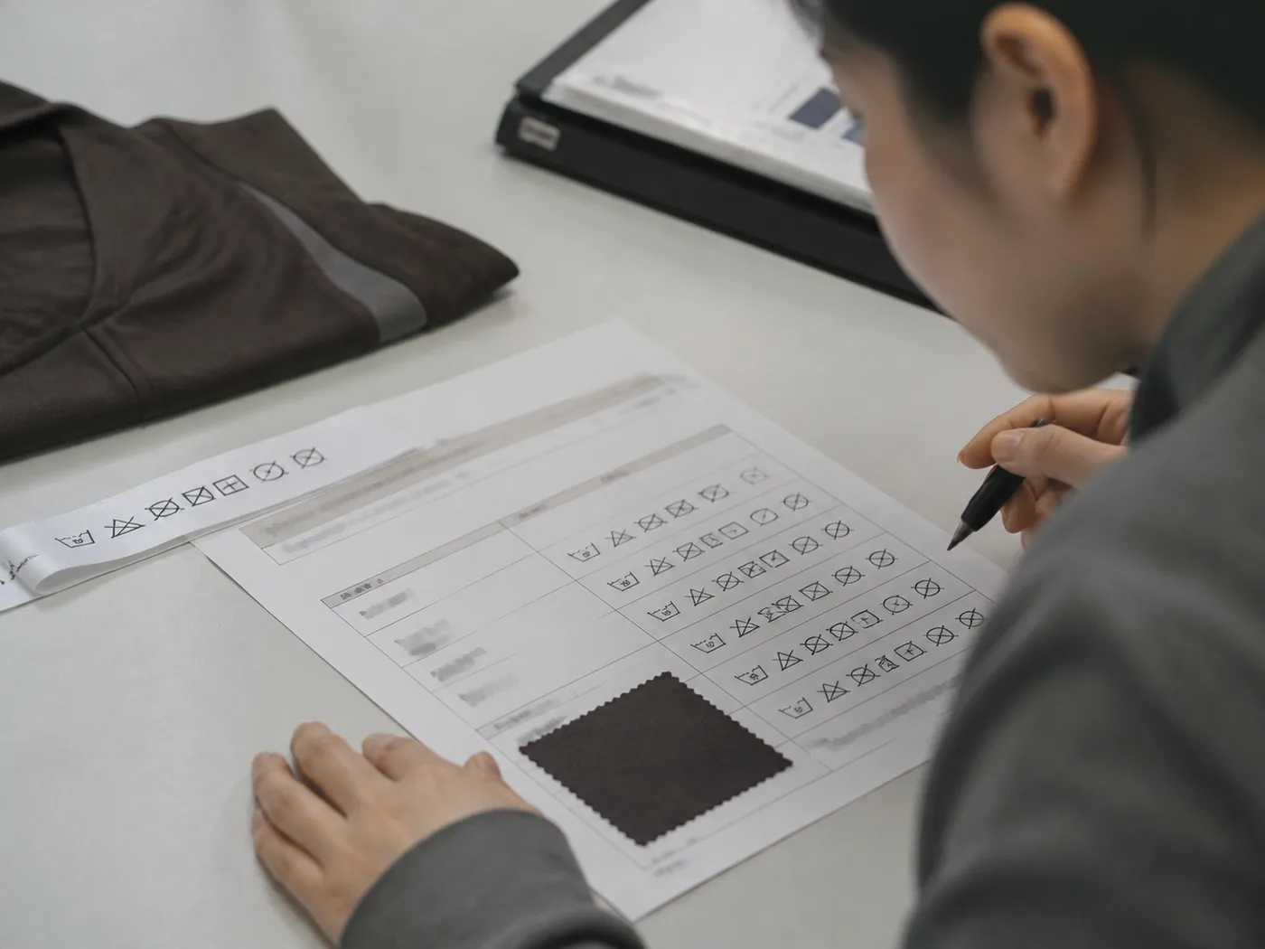 Note pad representing a care label compliance record
