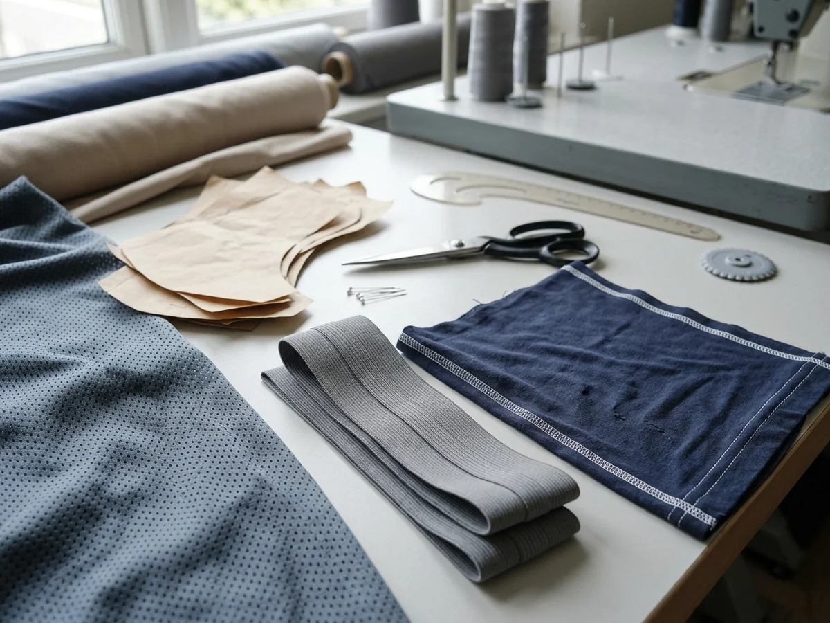 Ribbed elastic knit folded in three, showing the direction of the rib