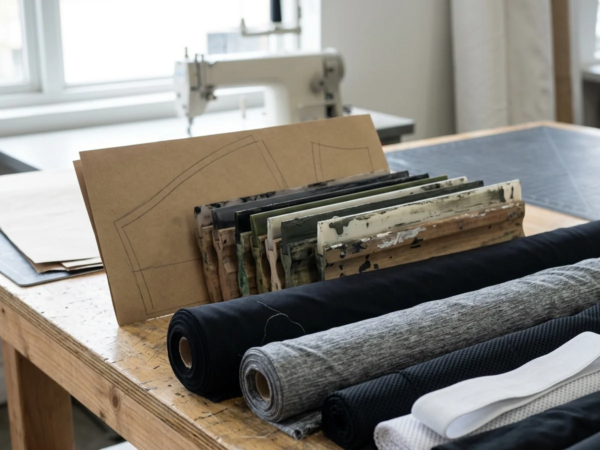 Screen-printing squeegees lined up on a bench, edges stained with ink