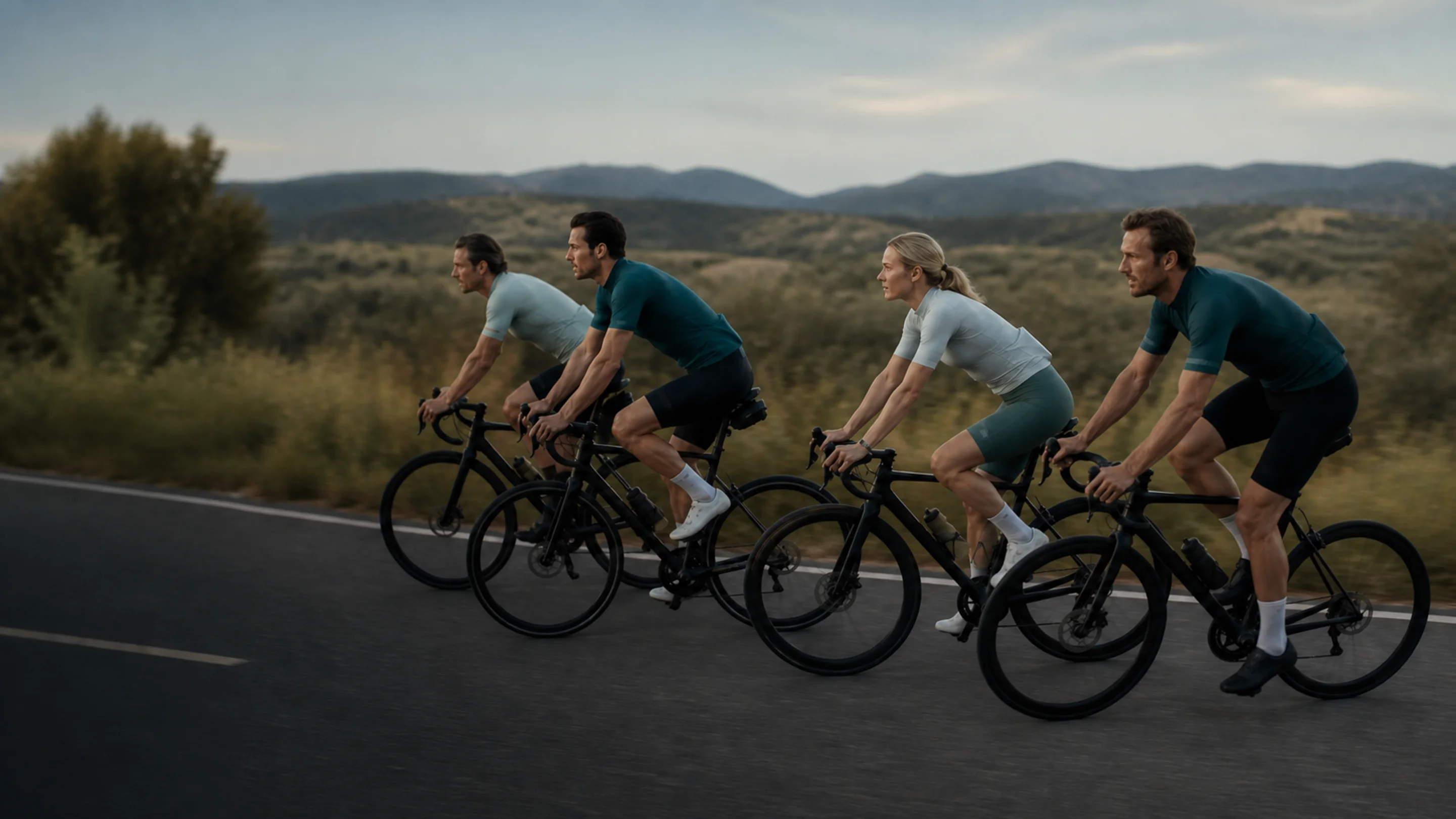 Small group of cyclists riding together
