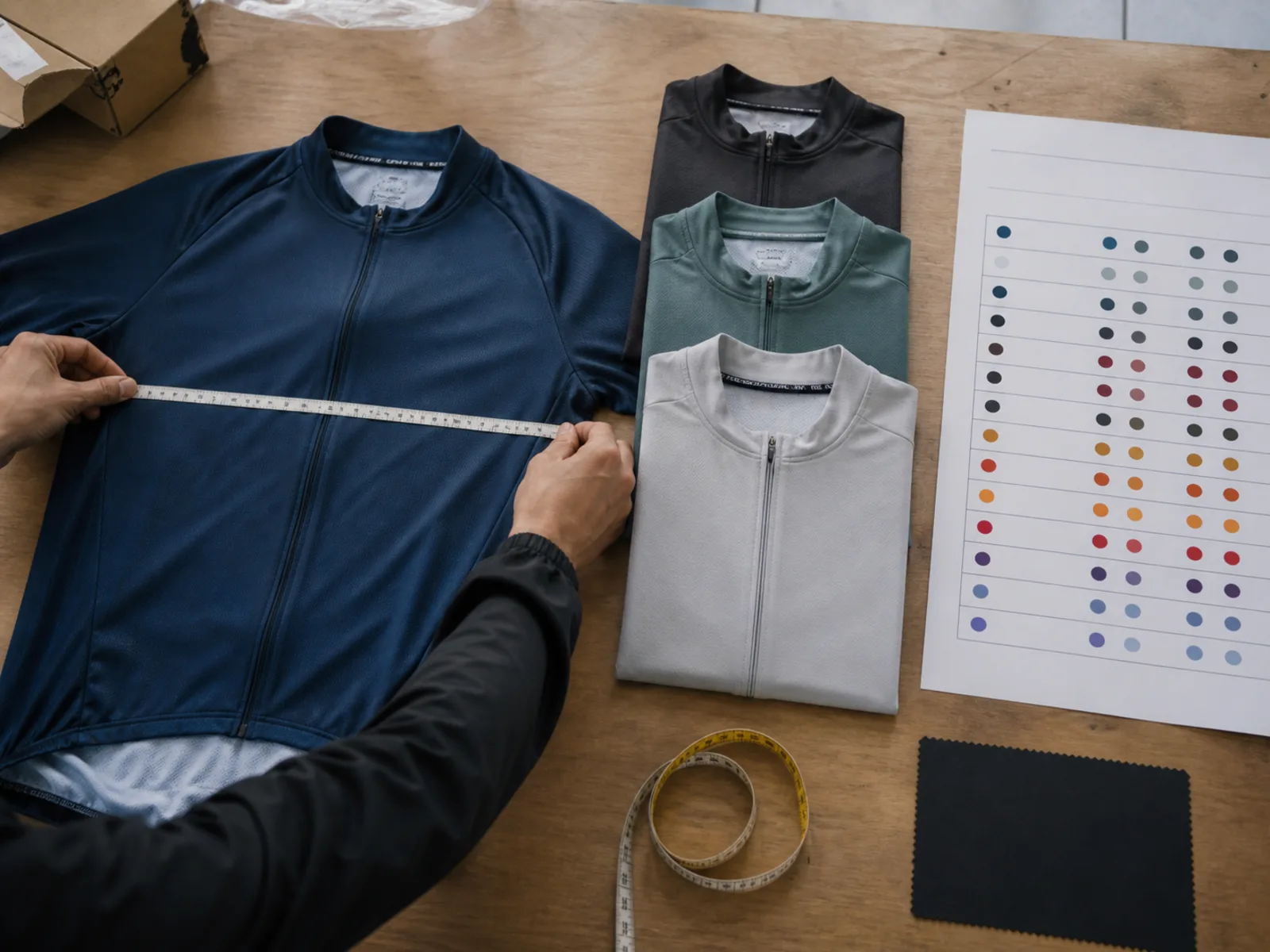Team size chart review with measuring tape against a confirmed size sample