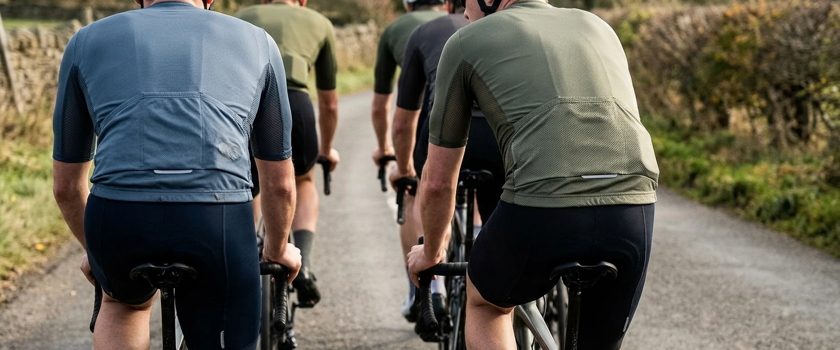 A group of riders moving together, the reason a club orders one kit at a time