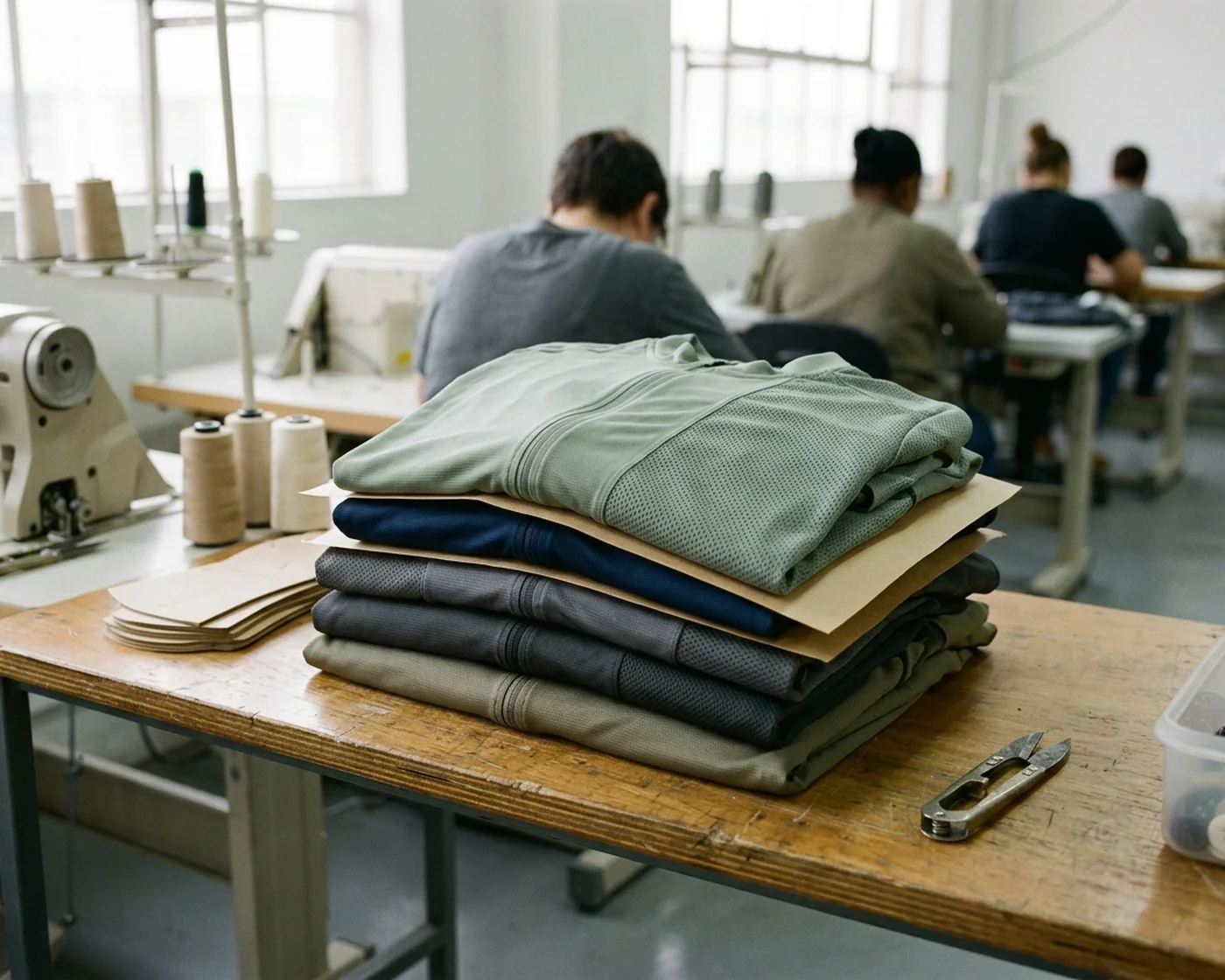 A finishing bench at the end of a production run, before kits are packed