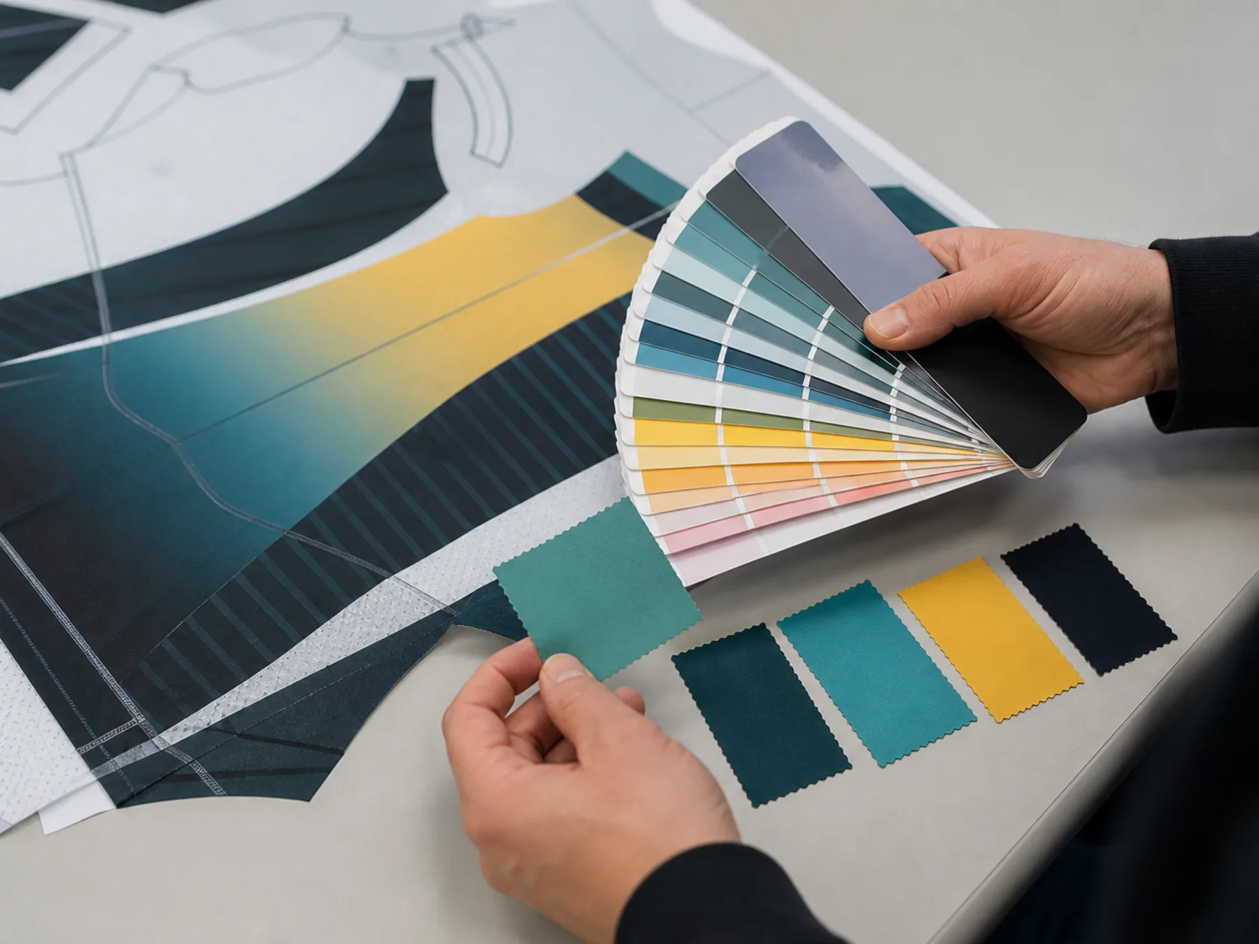 Fabric color checked under consistent lighting against a reference swatch