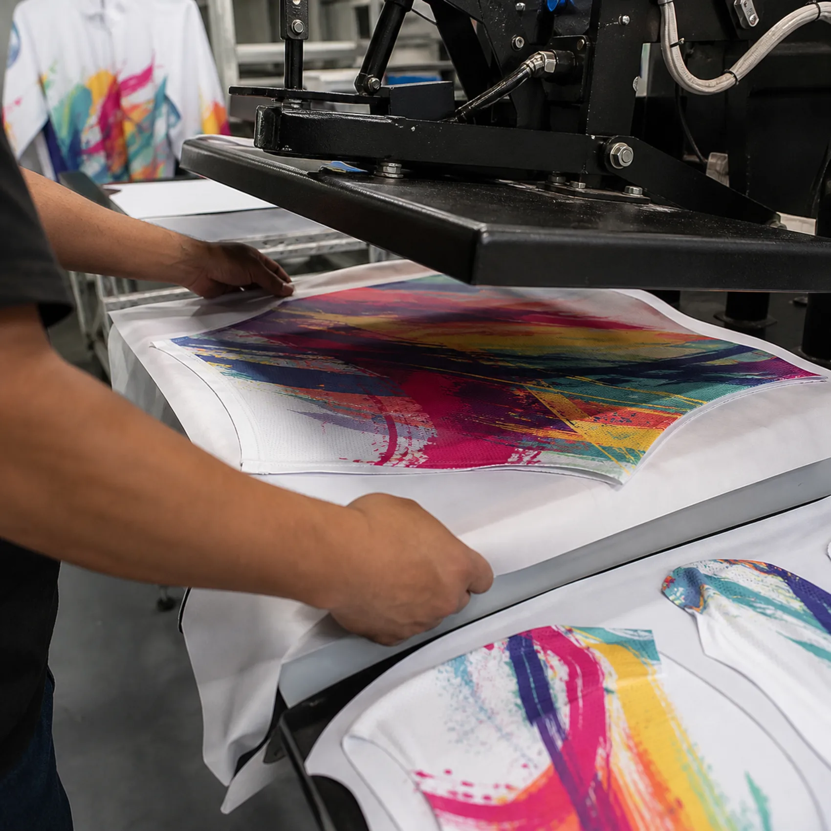 All-over sublimation printing applying a full-panel event graphic to fabric
