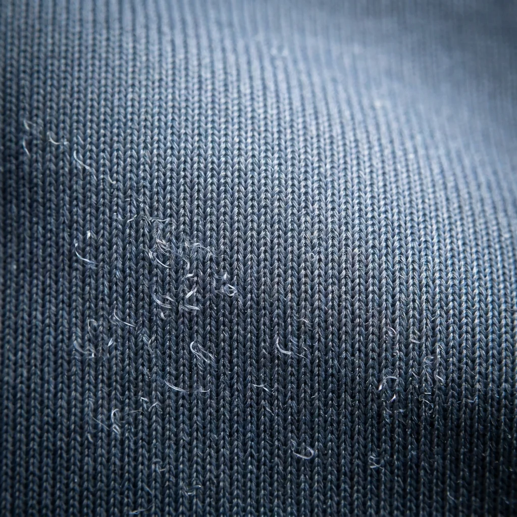 Close-up macro texture of polyester-elastane stretch fabric showing fine ribbed knit with elastic recovery