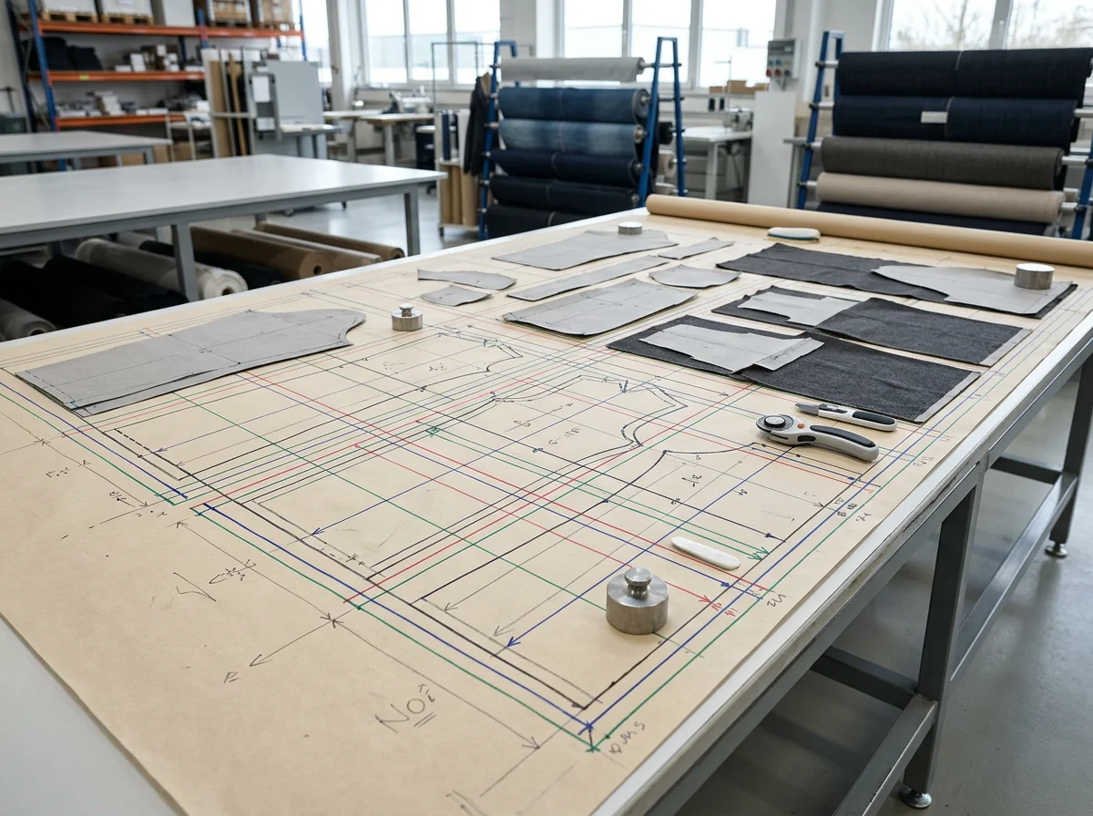 Coloured grid lines on marker paper used to lay out panels for cutting