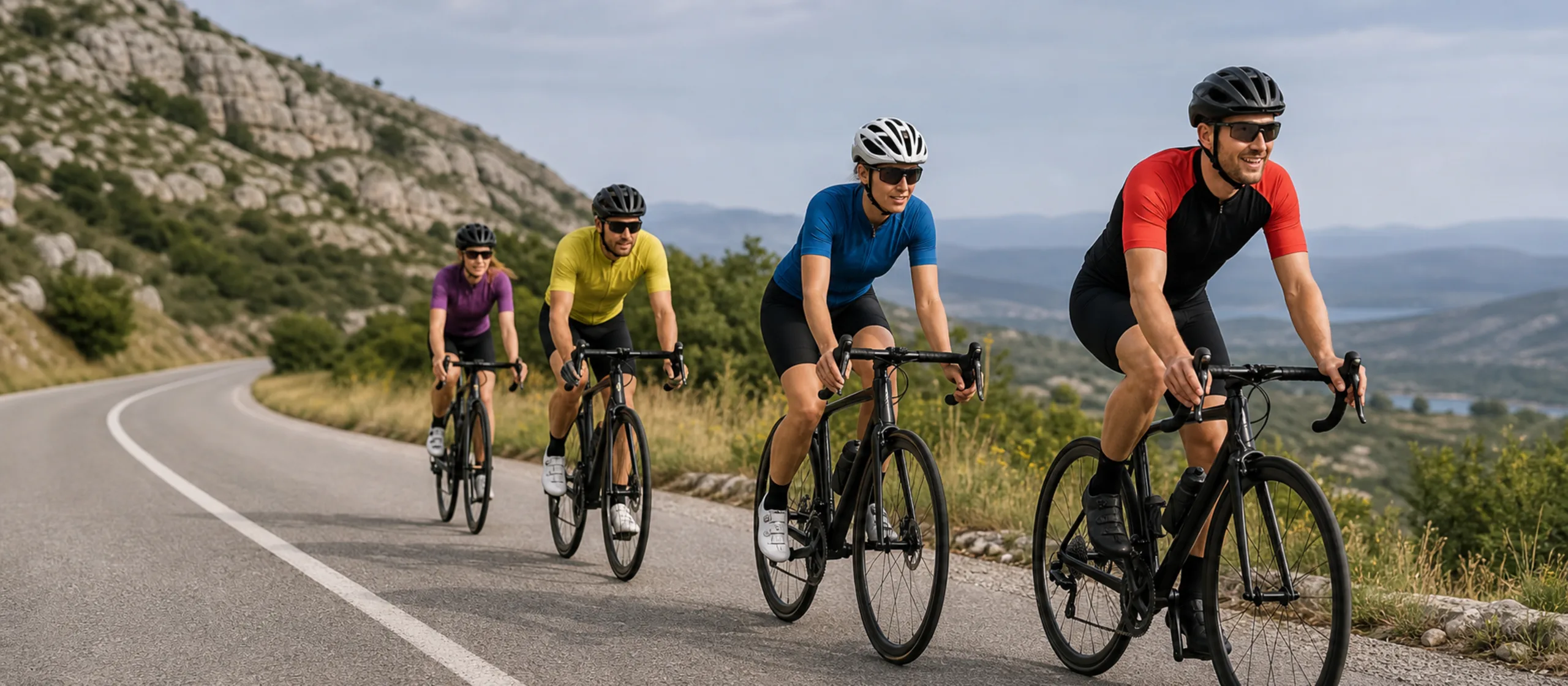 Group of amateur cyclists on an organized ride, representing the North America, Europe, and Australia markets this factory ships to