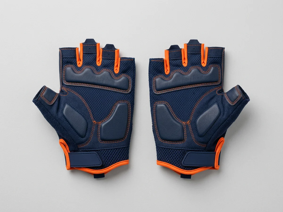Pair of custom cycling gloves, fingerless with padded palm