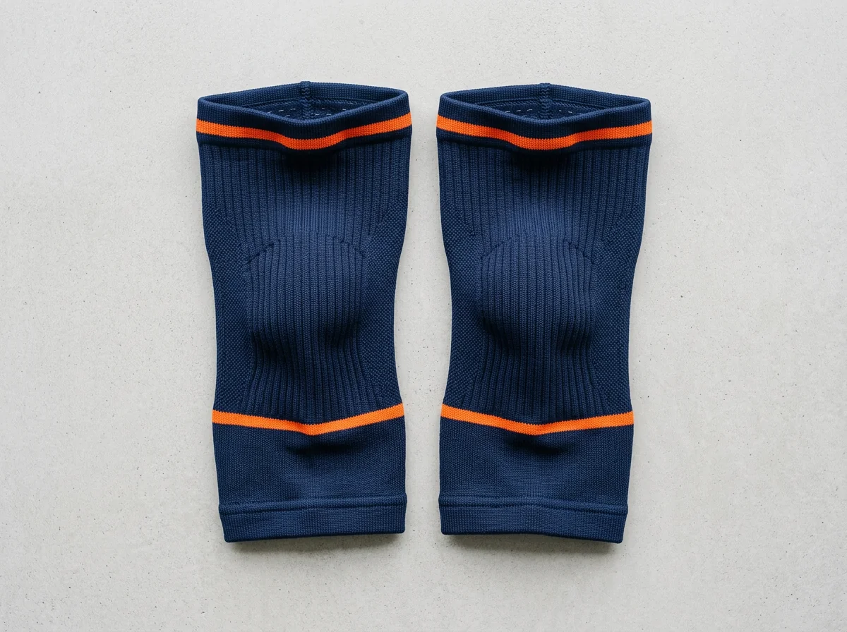 Pair of custom cycling knee warmers, short ribbed compression knit