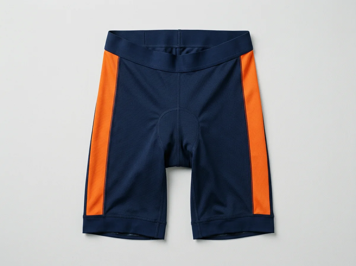 Custom cycling shorts, mid-thigh compression fit with side panel stripe