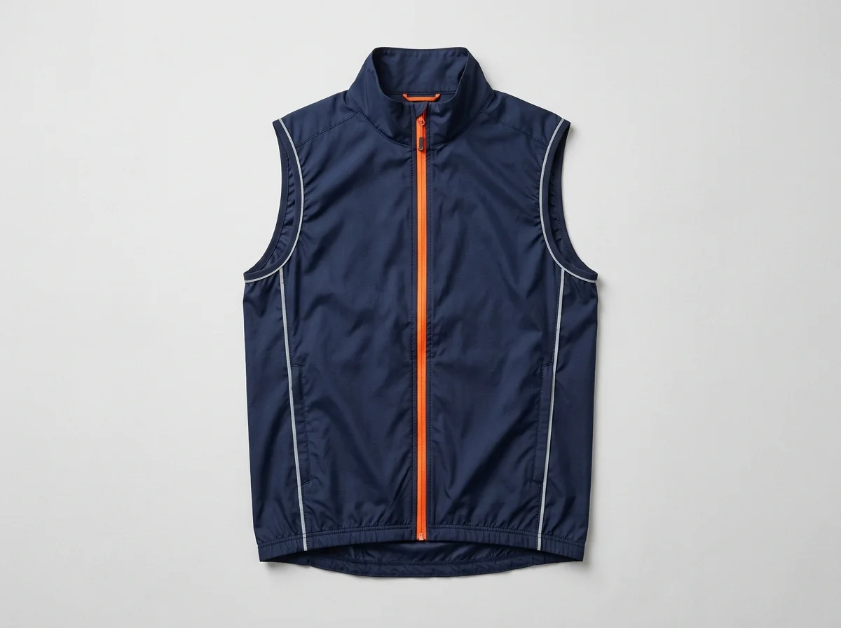 Sleeveless cycling gilet vest in lightweight windproof shell fabric
