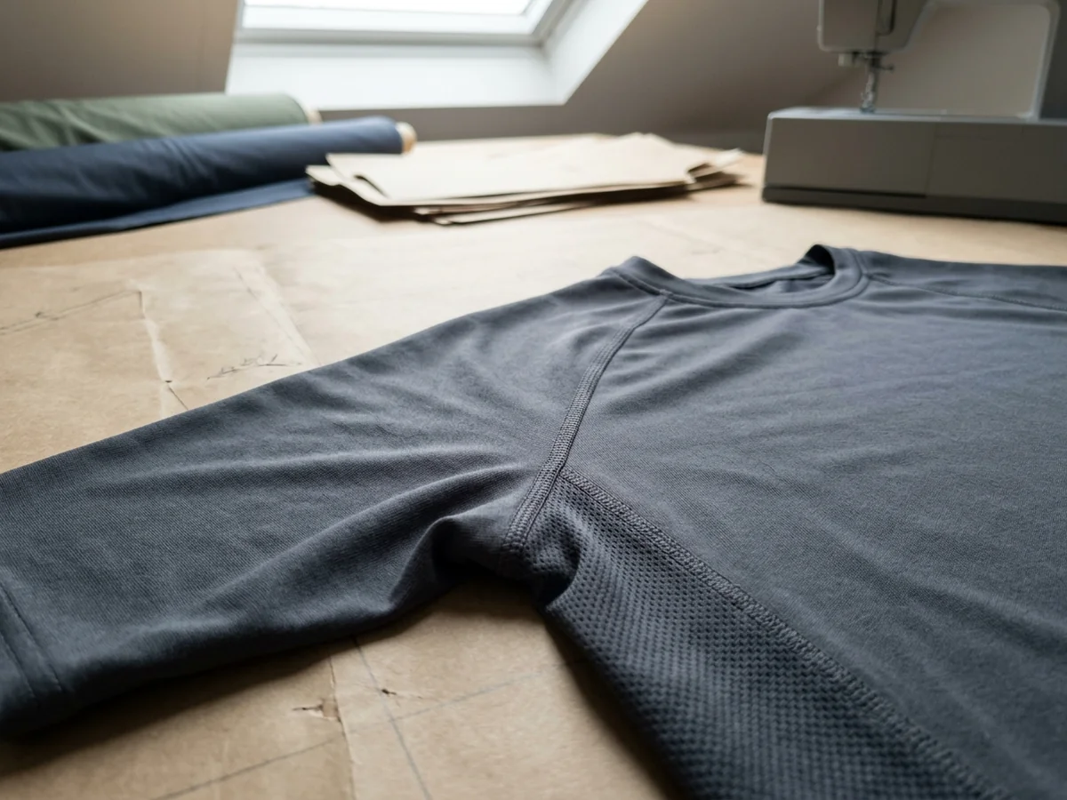 The diagonal shoulder seam of a knitted garment running from neck to underarm