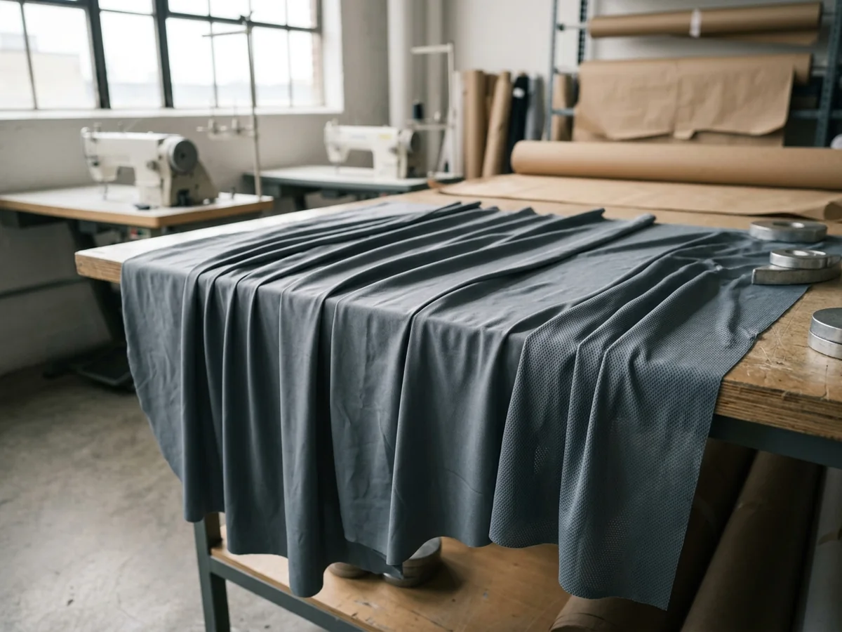 A flat length of cloth falling into continuous pleats and curved facets