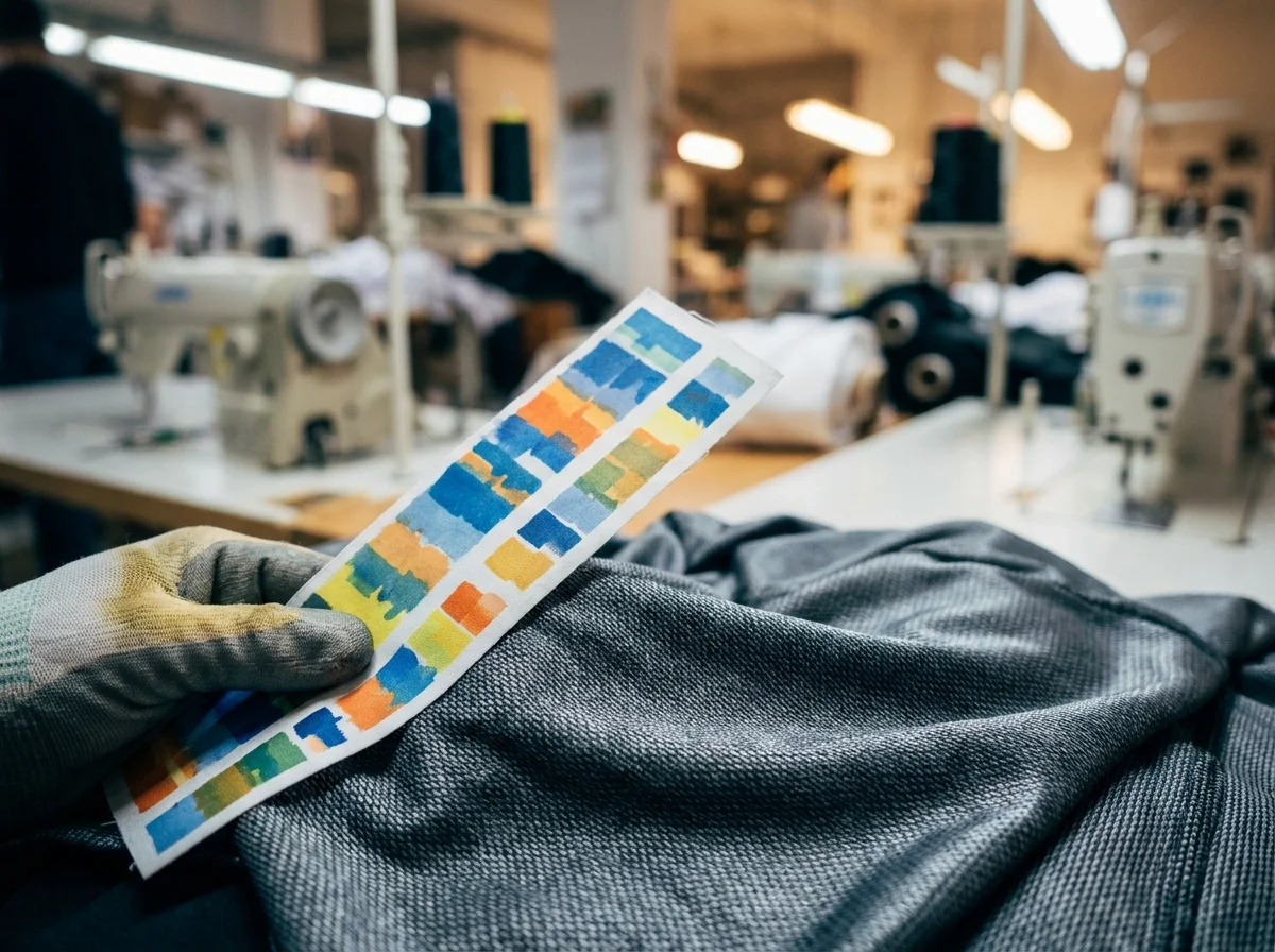 A printed fabric proof showing a repeating pattern in the chosen colours